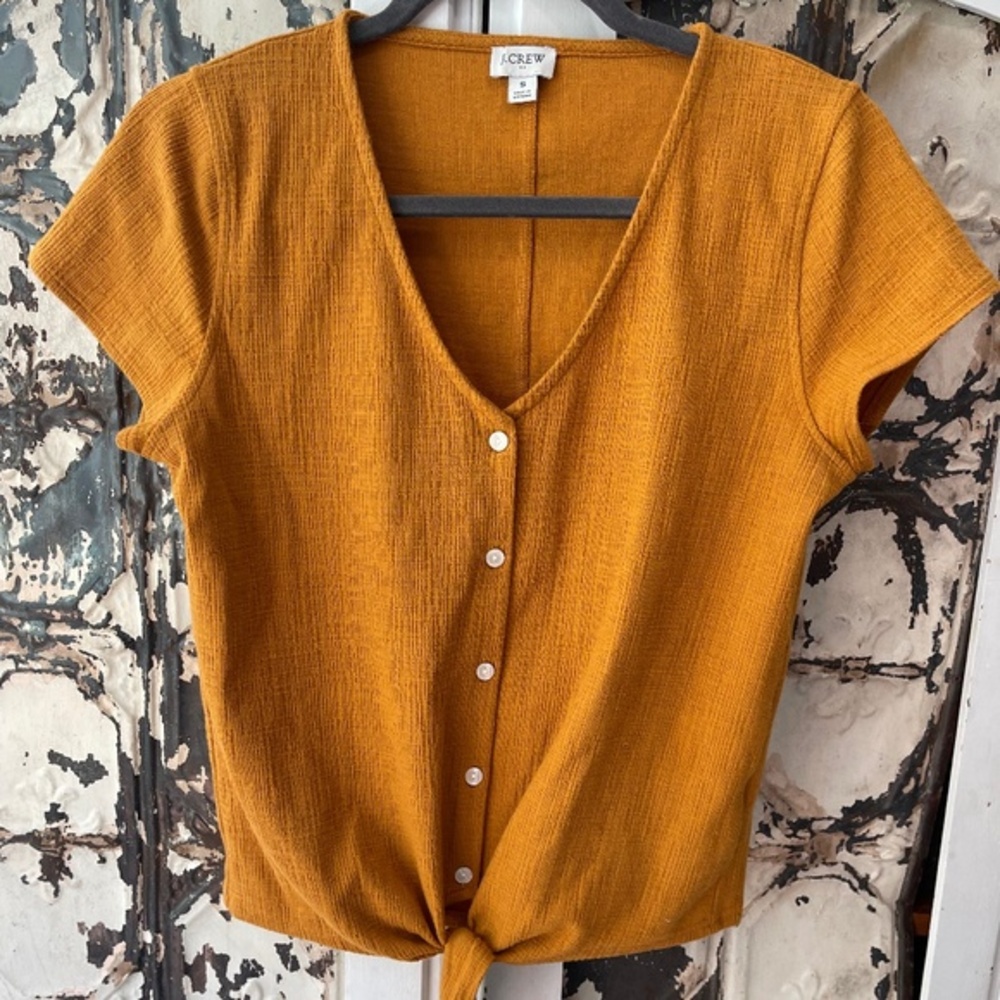 J Crew, Mustard Yellow, Button Up Tee, with Tie hem, Size S